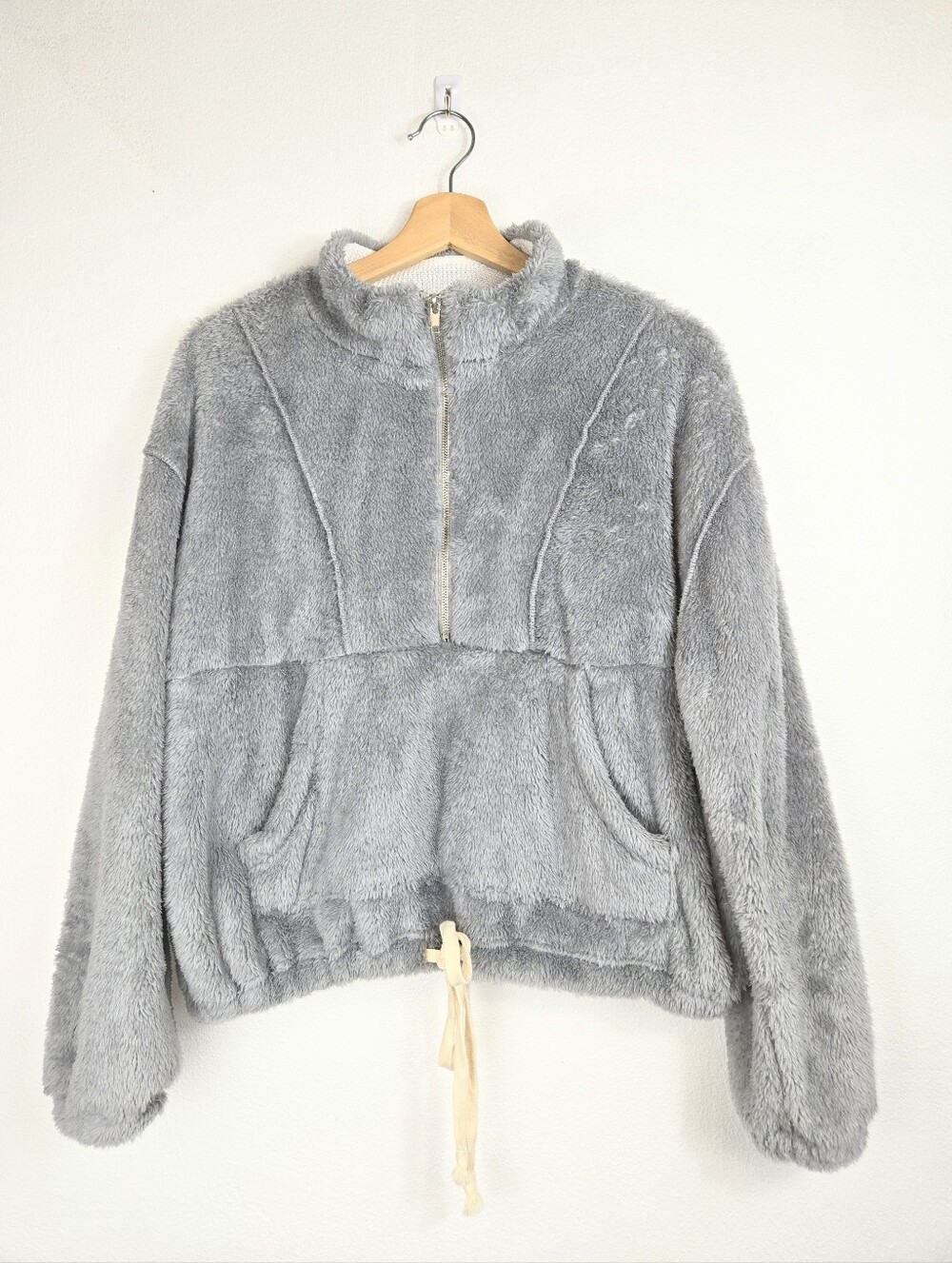 Fuzzy Faux Fur Half Zip Teddy Bear Fleece Sherpa Pullover Sweater Plush Large L